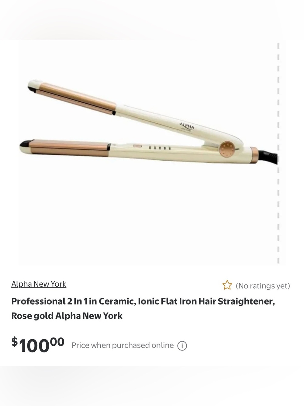 Alpha New York Cream & Rose Gold Ceramic Ionic Flat Iron